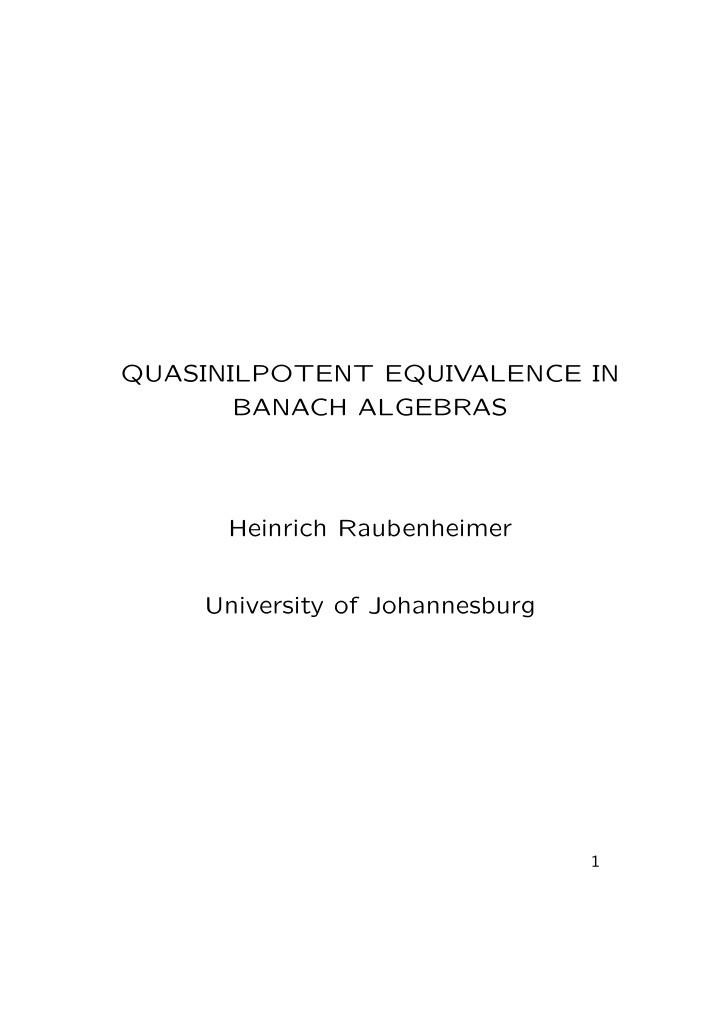 quasinilpotent equivalence in banach algebras heinrich