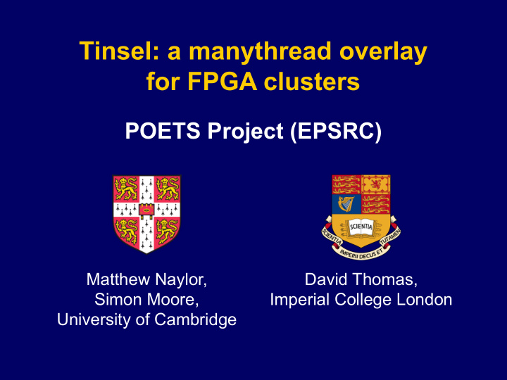 tinsel a manythread overlay for fpga clusters