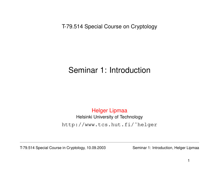 seminar 1 introduction
