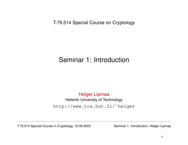 seminar 1 introduction