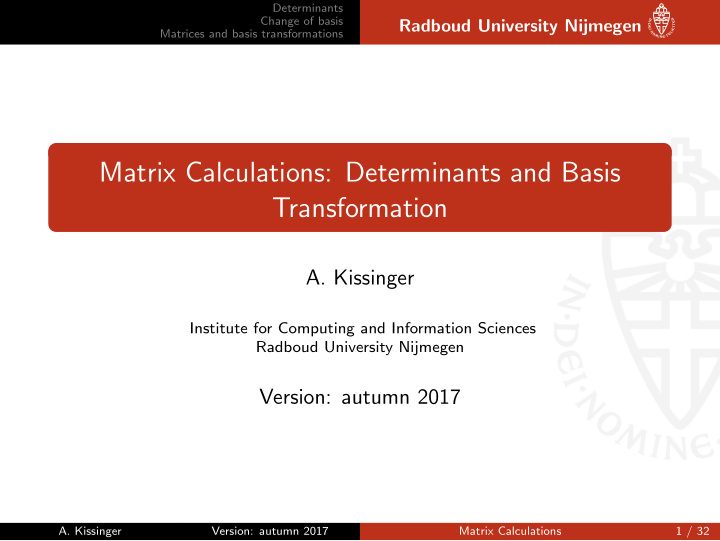 matrix calculations determinants and basis transformation