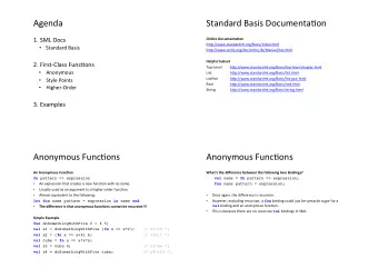 Agenda    Standard  Basis  Documenta8on   1. SML  Docs    Online  Documenta.on