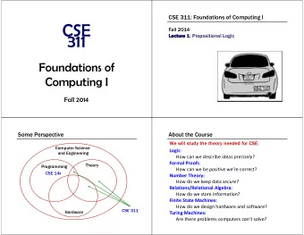 CSE  Fall 2014  311  Lecture 1  Lecture 1  Lecture 1: Propositional Logic  Lecture 1  Foundations