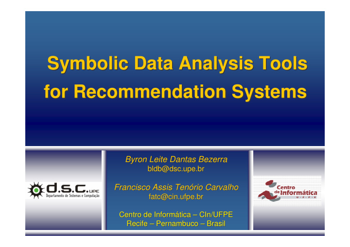 symbolic data analysis tools symbolic data analysis tools