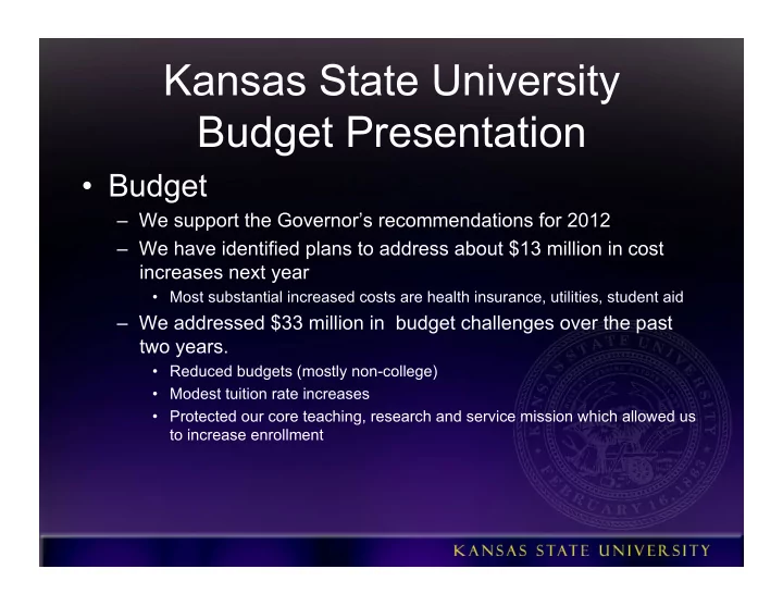 kansas state university budget presentation