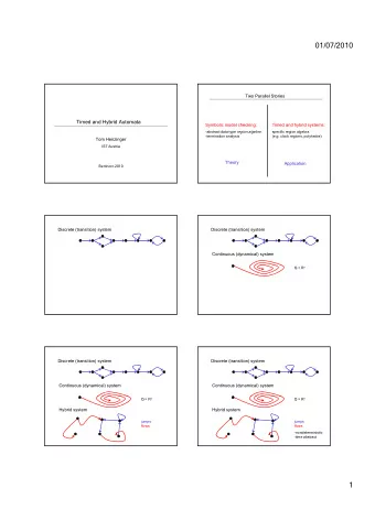 01/07/2010  Two Parallel Stories  Timed and Hybrid Automata  Symbolic model checking:  Timed and