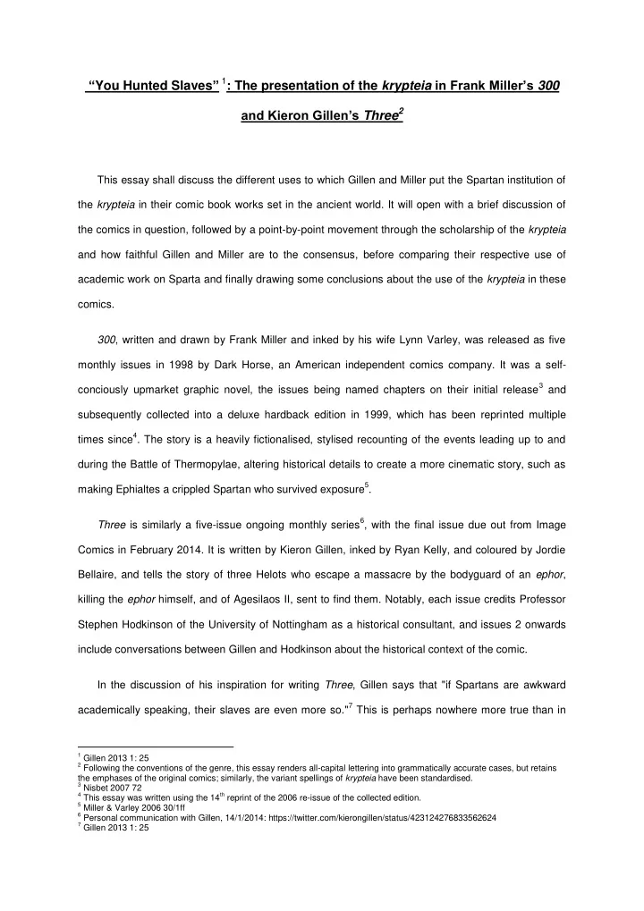 you hunted slaves 1 the presentation of the krypteia in