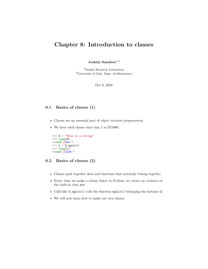 chapter 8 introduction to classes