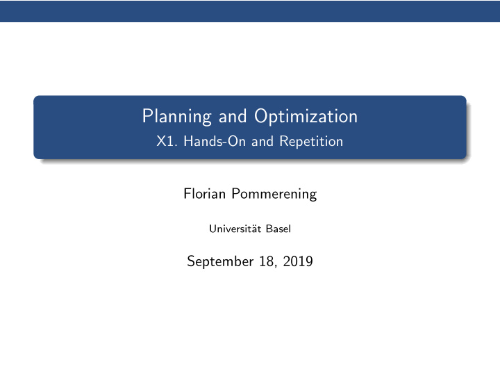 planning and optimization