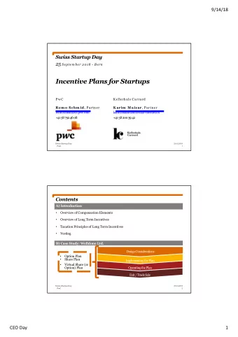 Incentive Plans for Startups  PwC  Kellerhals Carrard R em o Schm id , Partner K arim  M aizar ,