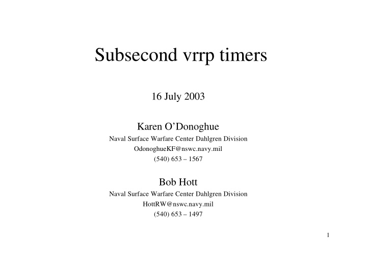 subsecond vrrp timers