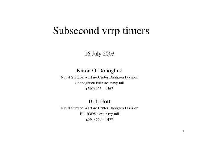 subsecond vrrp timers