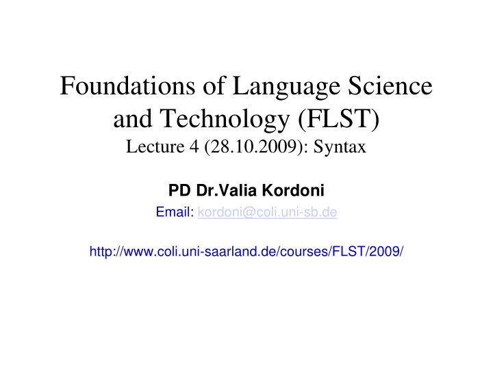 foundations of language science and technology flst