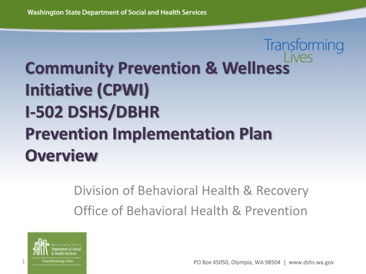 community prevention wellness