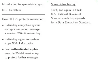 Introduction to symmetric crypto  Some cipher history  D. J. Bernstein  1973, and again in 1974: