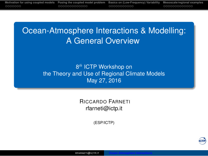 ocean atmosphere interactions modelling a general overview