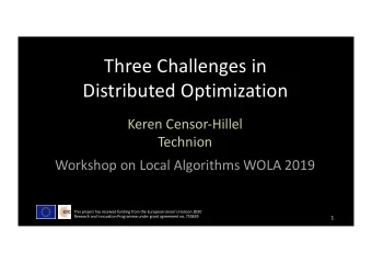 Three Challenges in  Distributed Optimization  Keren Censor-Hillel  Technion  Workshop on Local