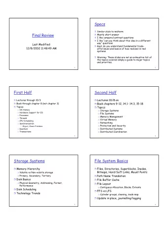 Specs  Similar style to midterm  Final Review  Mostly short answer  I like