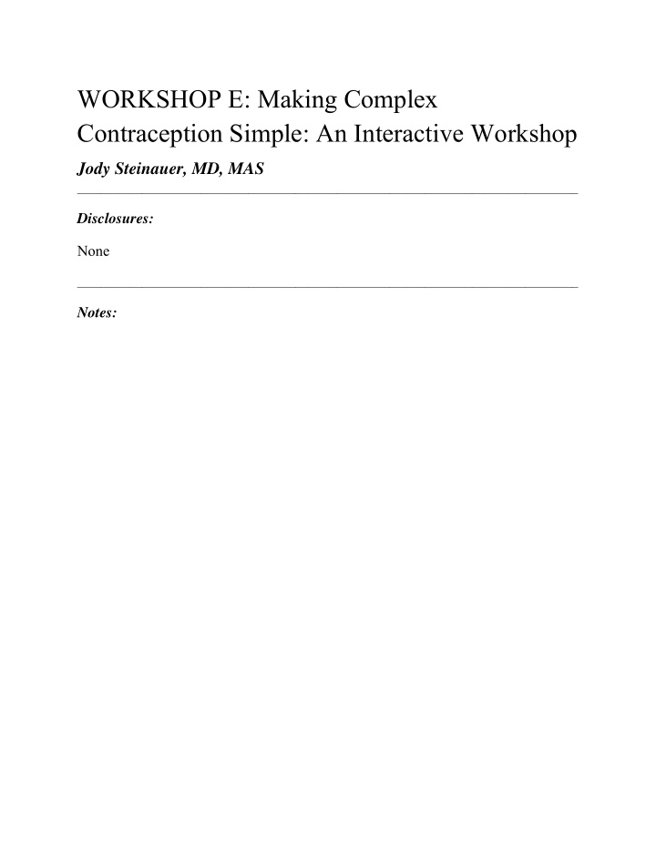 workshop e making complex contraception simple an