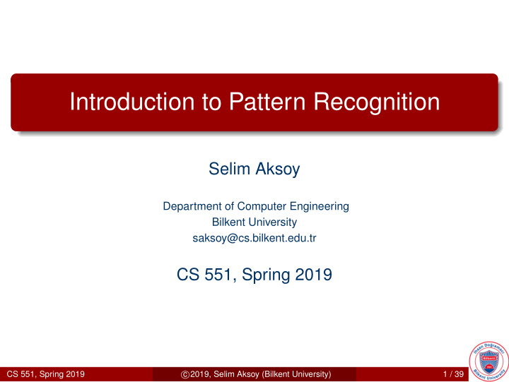 introduction to pattern recognition