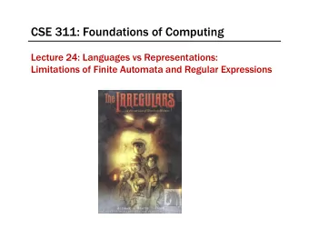 CSE 311: Foundations of Computing  Lecture 24: Languages vs Representations:  Limitations of Finite