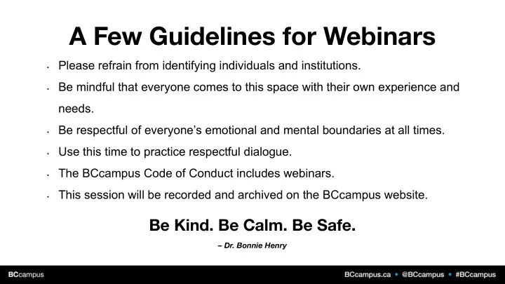 a few guidelines for webinars