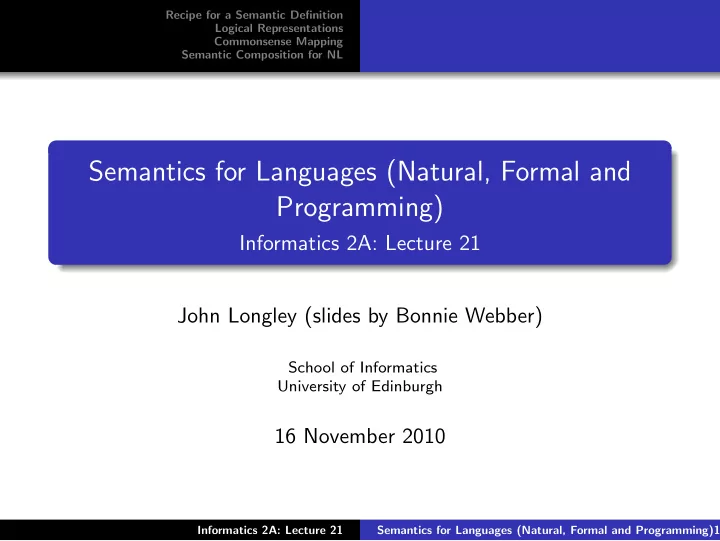 semantics for languages natural formal and programming