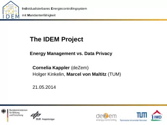 The IDEM Project  Energy Management vs. Data Privacy Cornelia Kappler (deZem) Holger Kinkelin,