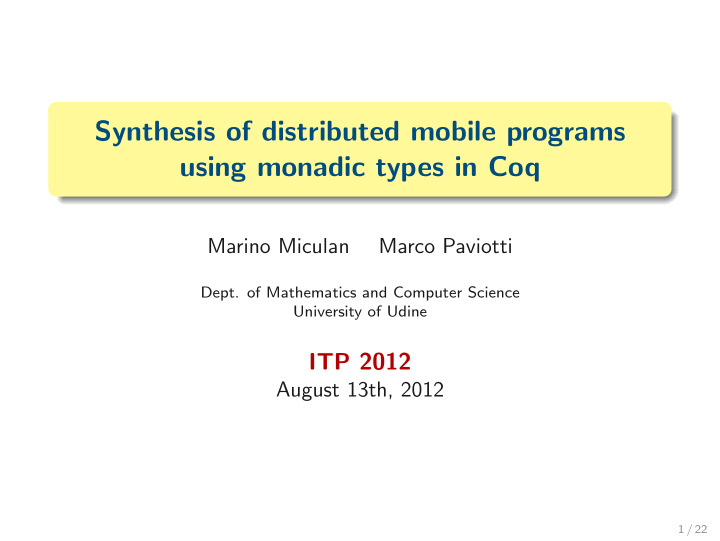 synthesis of distributed mobile programs using monadic