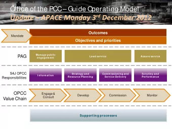 Update  APACE Monday 3 rd December 2012  Outcomes  Mandate  Objectives and priorities  Manage