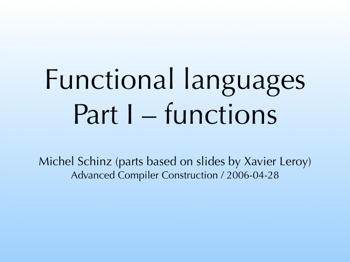 functional languages part i functions