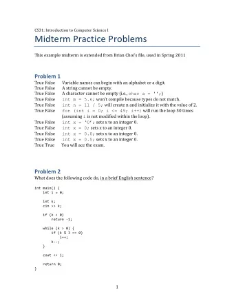 Midterm Practice Problems  This example midterm is extended from Brian Chois file, used in