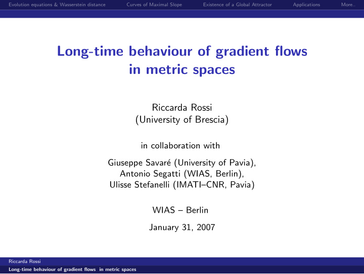 long time behaviour of gradient flows in metric spaces