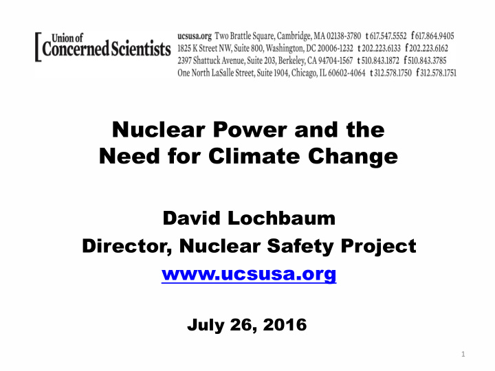 nuclear power and the need for climate change