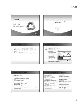 10/8/13  Ontario  Recycler    Workshop    Ontario  Recycler  Workshop      April