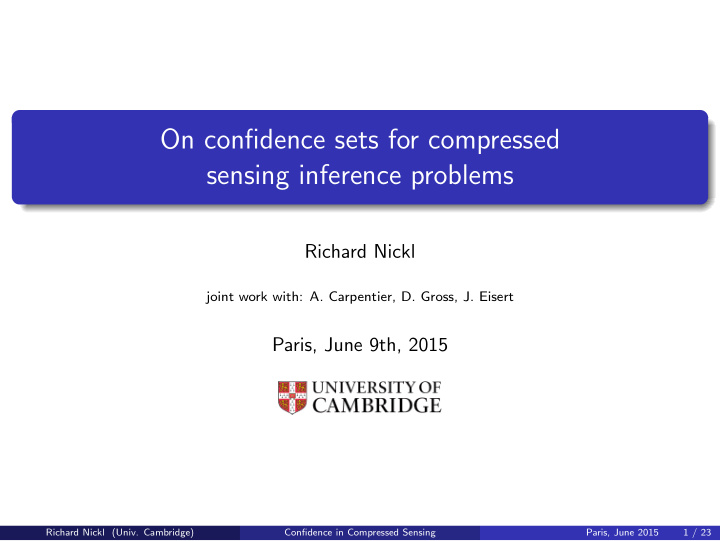 on confidence sets for compressed sensing inference