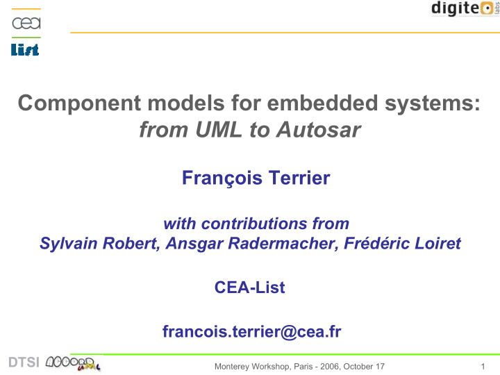component models for embedded systems from uml to autosar