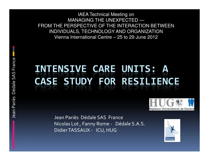 intensive care units a case study for resilience case