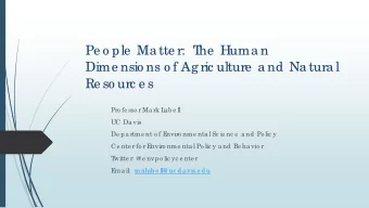 Pe o ple  Ma tte r:  T  he  Huma n  Dime nsio ns o f Ag ric ulture  a nd Na tura l  Re so urc e s