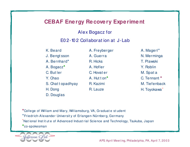 cebaf energy recovery experiment