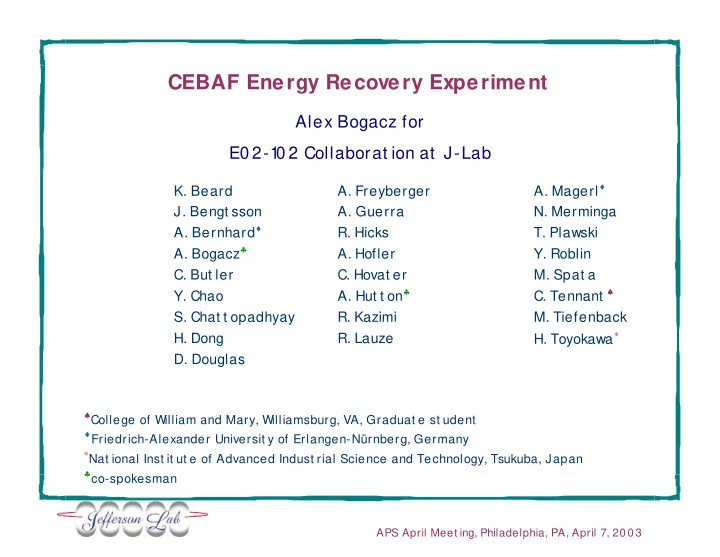 cebaf energy recovery experiment