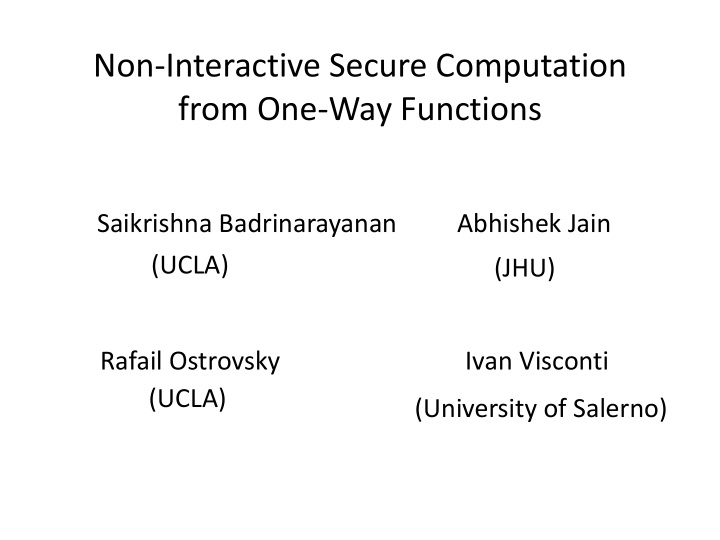 non interactive secure computation from one way functions