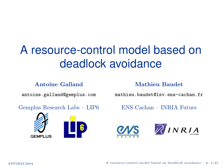 a resource control model based on deadlock avoidance