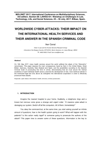 WORLDWIDE CYBER-ATTACKS: THEIR IMPACT ON  THE INTERNATIONAL HEALTH SERVICES AND  THEIR ANSWER IN