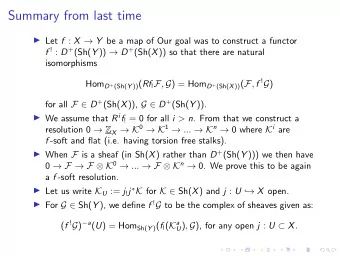 Summary from last time  Let f : X  Y be a map of Our goal was to construct a functor f ! : D