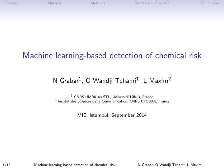 machine learning based detection of chemical risk