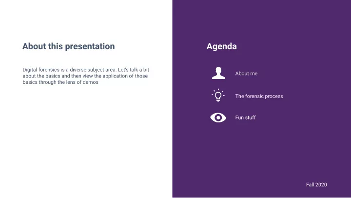 about this presentation agenda
