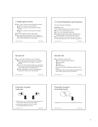 1 Properties of agents:  Properties of agents:   rationality  reflectivity and reactivity (I)