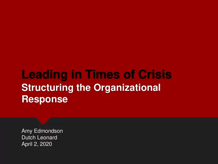 leading in times of crisis