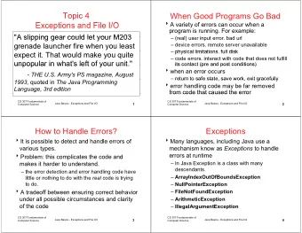 Topic 4  When Good Programs Go Bad  A variety of errors can occur when a  A  E  Exceptions